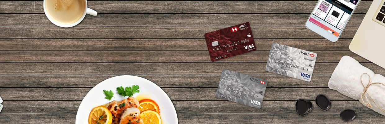 Fine dish with cards; image used for HSBC Singapore Credit Card Flash Sales.