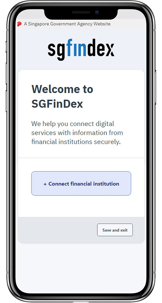 在SGFinDex中选择“'Connect financial institution”
